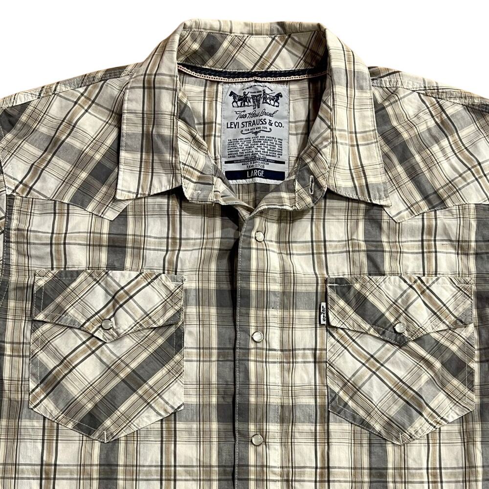 Levi Strauss & Co Two Horse Brand Western Pearl Snap Plaid Shirt Short Sleeve L